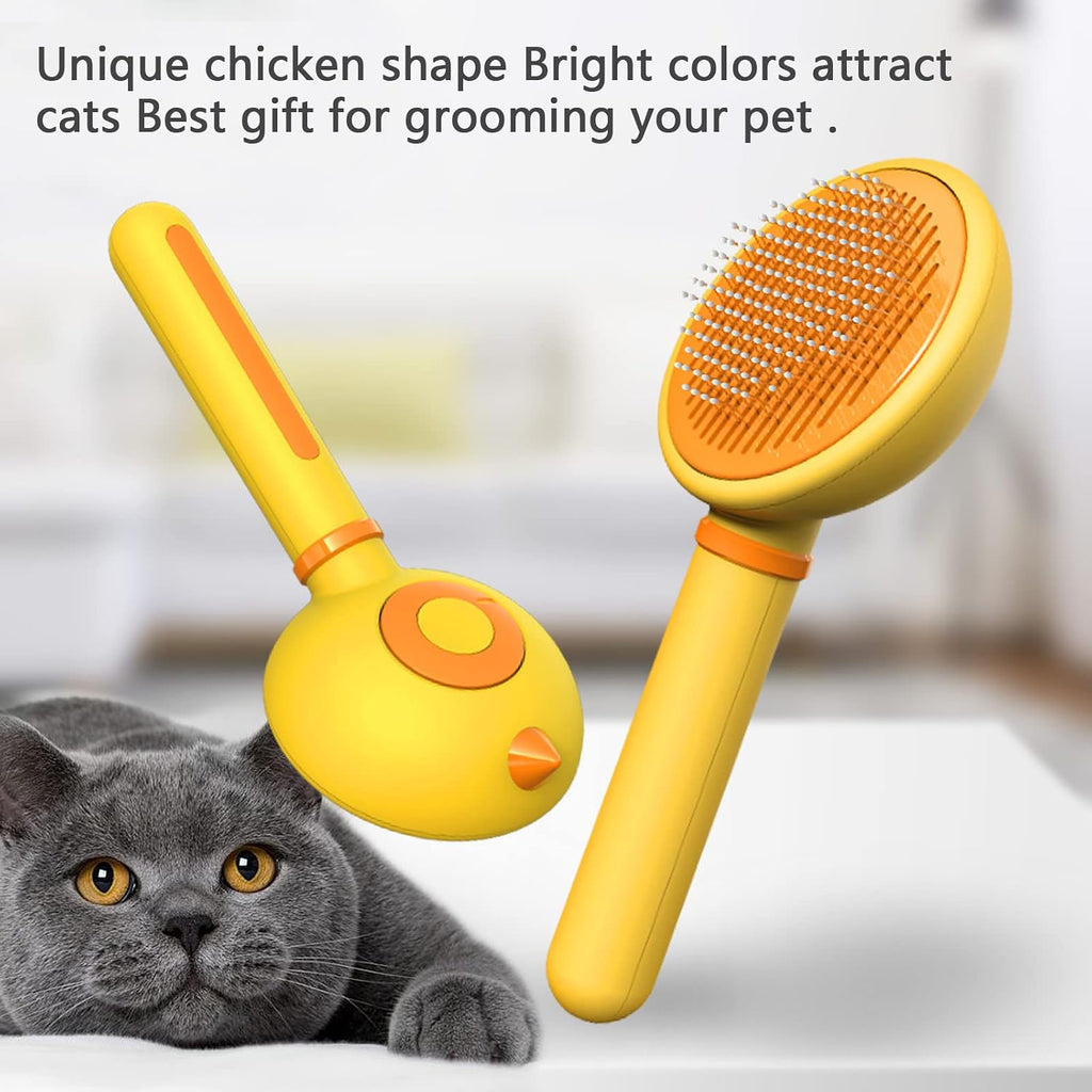 SONGPET yellow pet slicker brush ergonomic handle design showing the twenty degree angled grip.