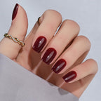 Jofay Fashion short square wine red press on nails front view