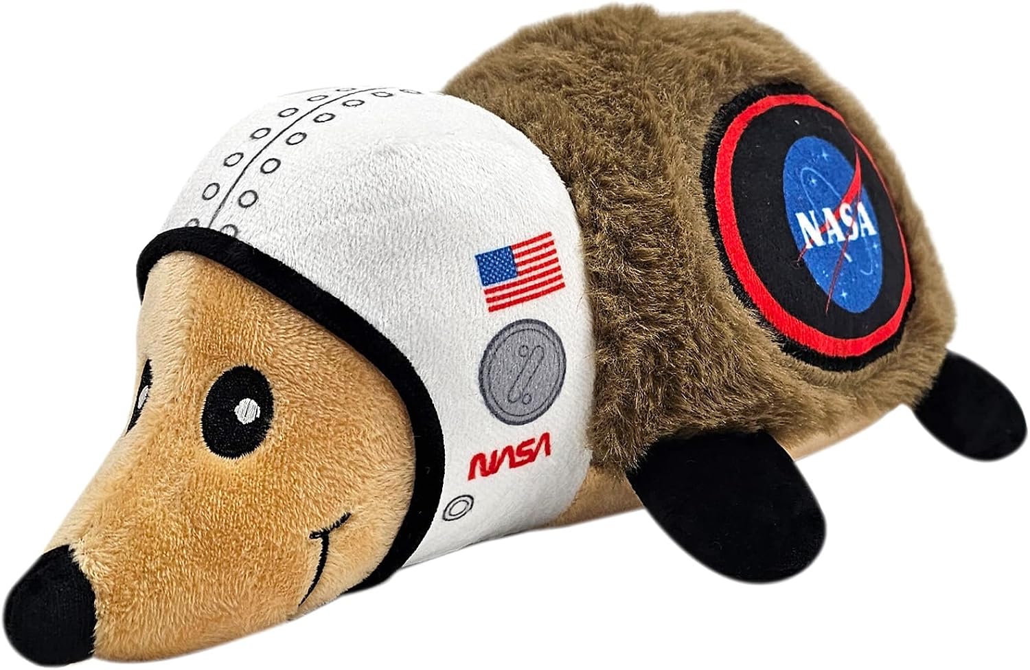 Pets First space themed squeaky dog chew toy on a plain background