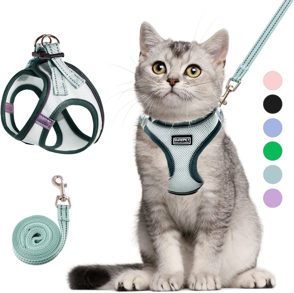Cat Harness and Leash Set, Soft and Breathable Vest with Reflective Strip, Escape Proof Kitten Harness, Easy to Wear for Cats Walking and Traveling (Purple, M) - Image 9