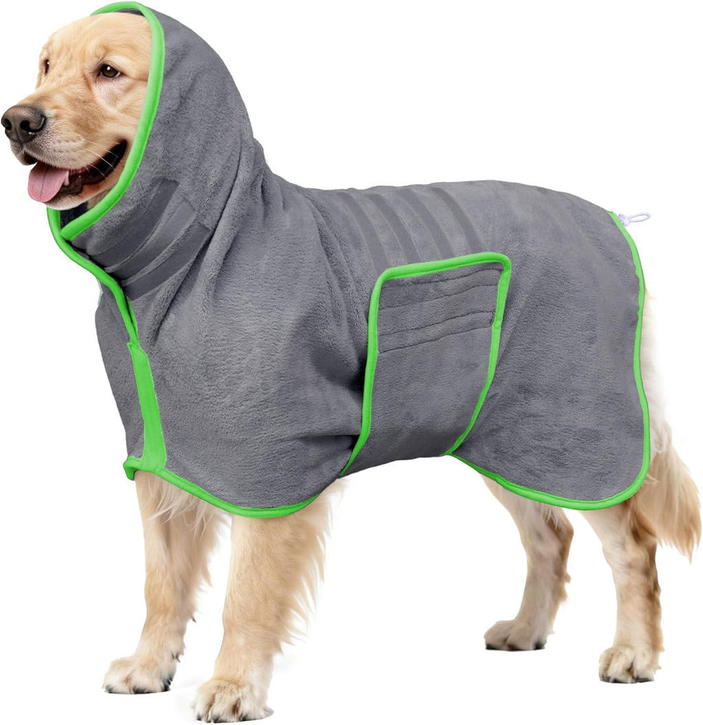 Soft Dog Bathrobe Fast Drying Dog Coat, Super Absorbent Dog Towels for After Bath, Microfiber Pet Robe Adjustable Collar & Belly Warm Keeping Dogs Coat for Pet Dogs & Cats (Green, Large) - Image 9