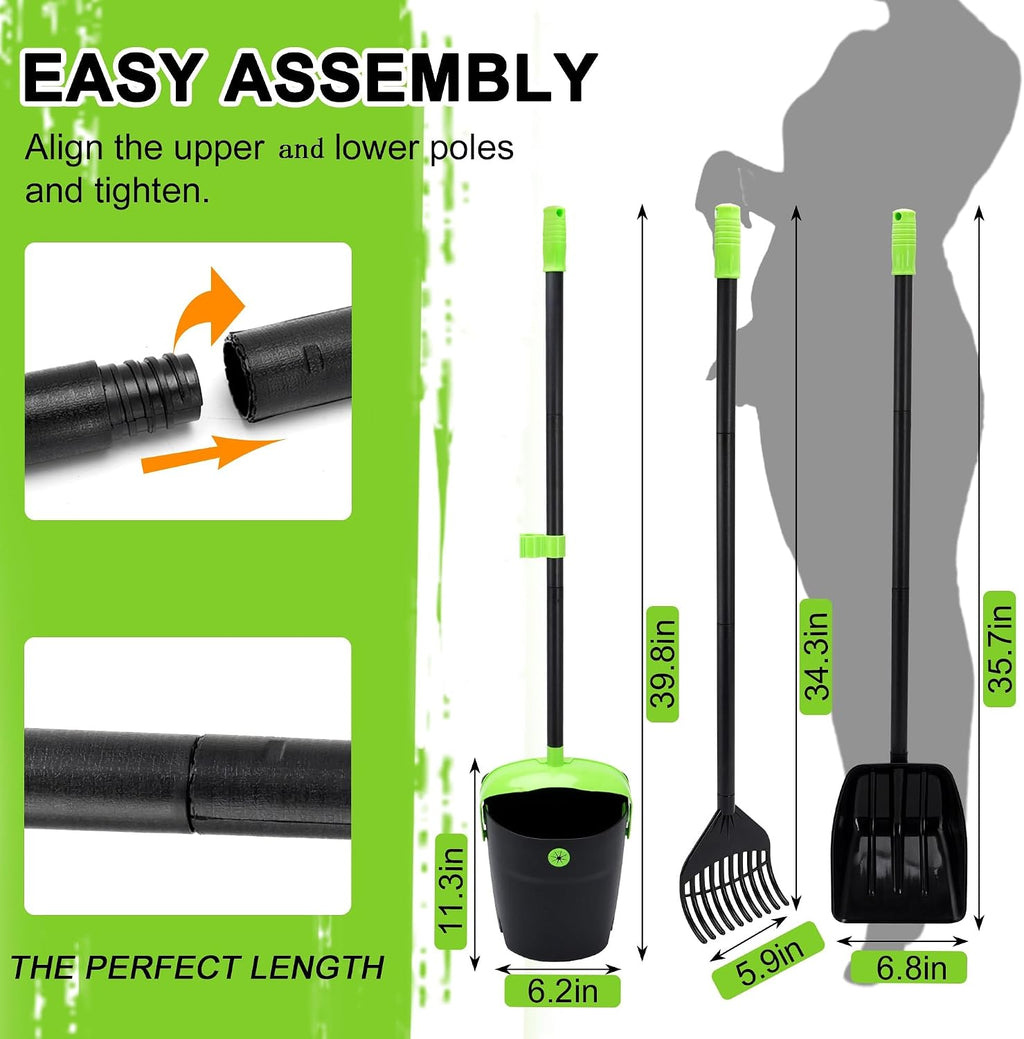 All components of the ibestbuy three piece pooper scooper set clipped together for compact storage