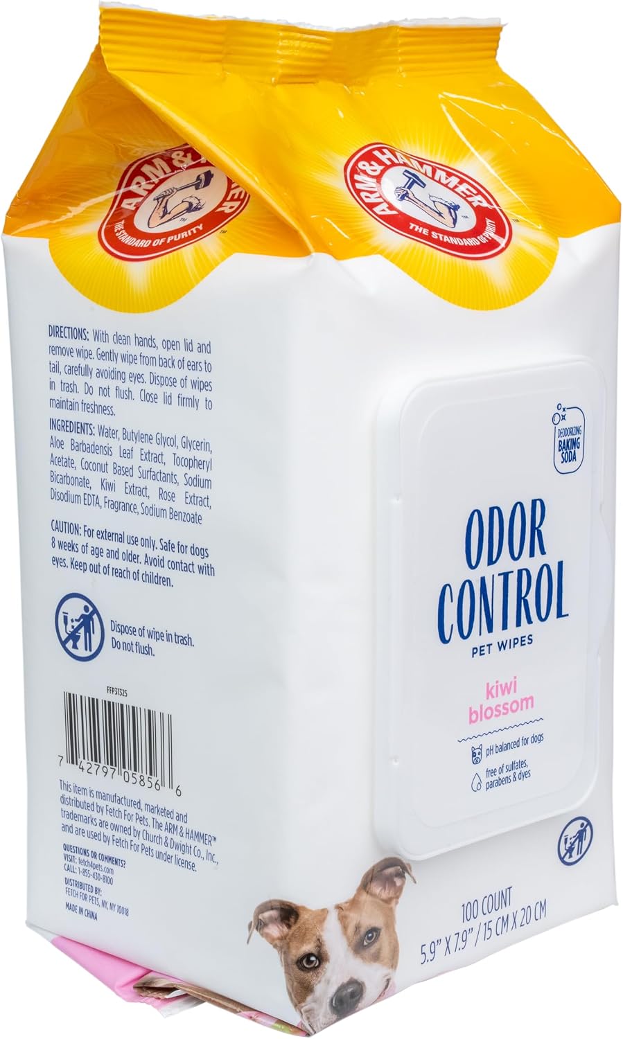 Waterless dog grooming wipes with baking soda for pet odor elimination