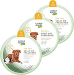 Citrus Magic Pet Odor Absorbing Solid Air Freshener front view of the pack of three product packaging.