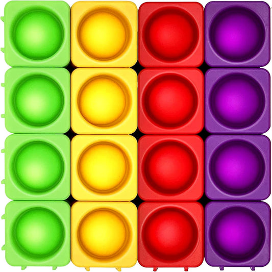 Candisplay Giant Pop Blocks front view showing sixteen colorful interlocking silicone bubble fidget pieces.