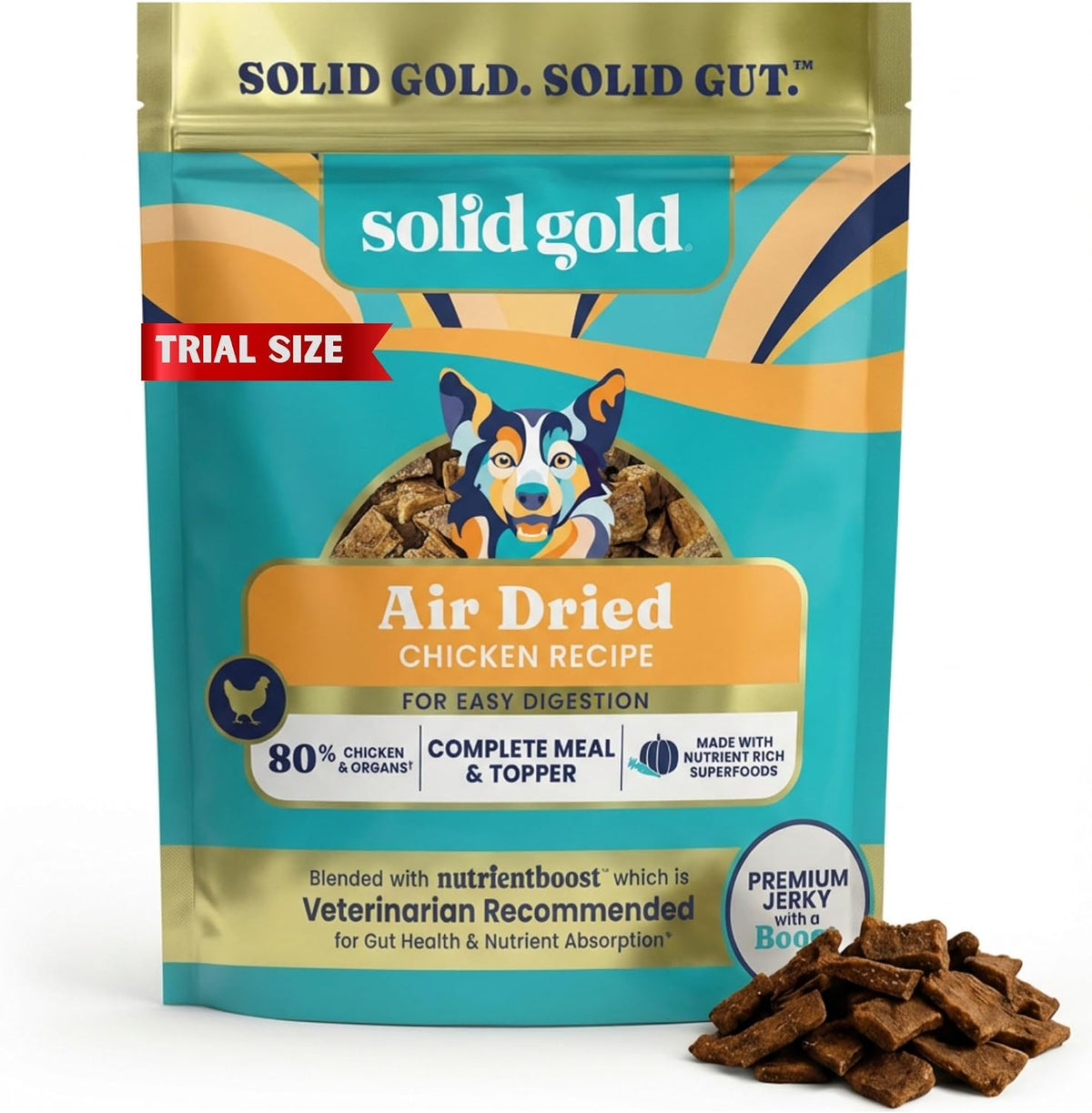 Solid Gold Air Dried Dog Food Topper front view of the package