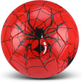 HyDren kids size 3 spider soccer ball front view showing red panels and black web graphic layout
