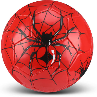 HyDren kids size 3 spider soccer ball front view showing red panels and black web graphic layout