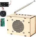 CYOEST DIY FM Radio STEM Kit front view of assembled classic wood electronic radio cabinet showing speaker and antenna.