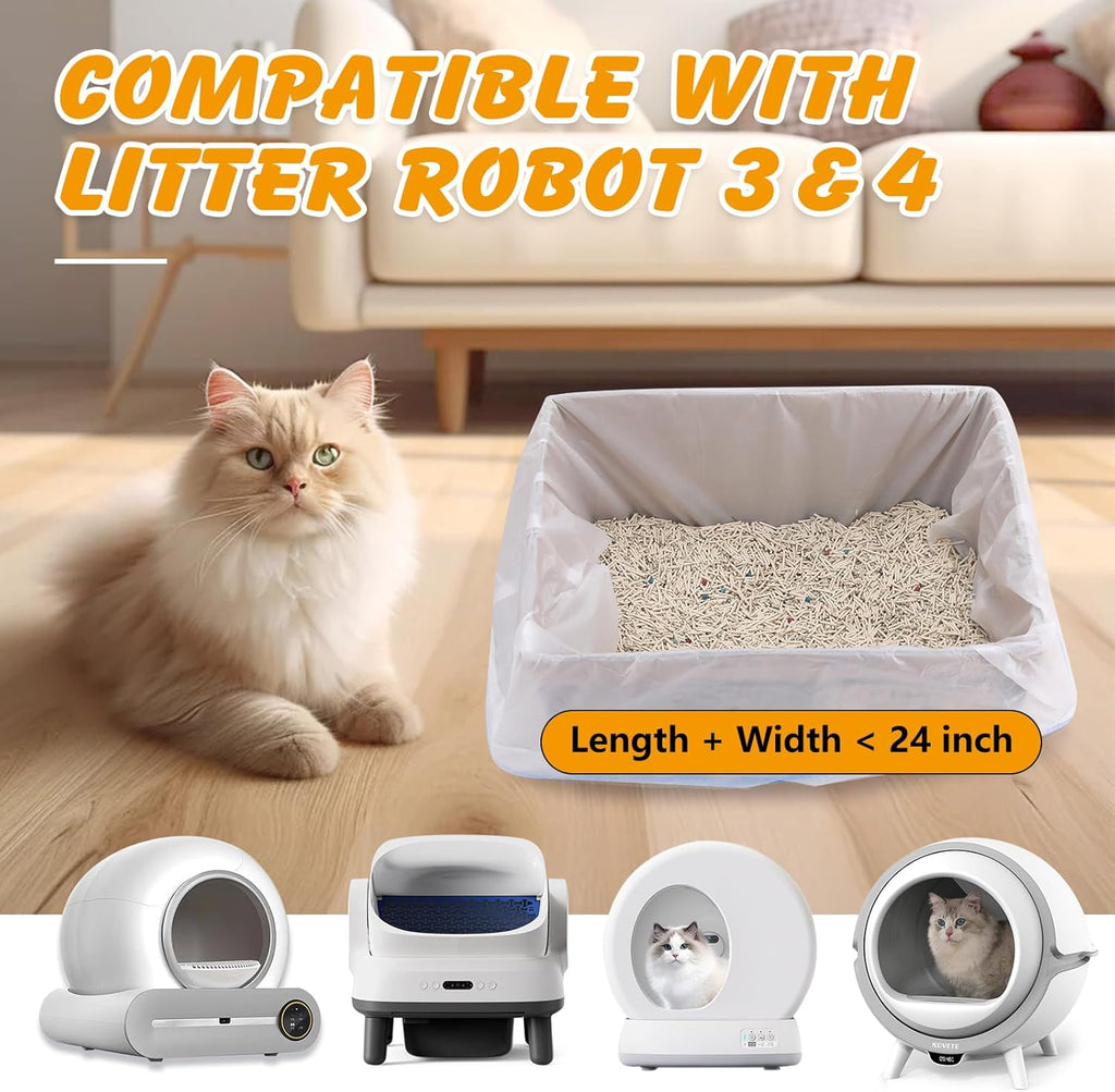 Durable and thick drawstring automatic litter box liners being lifted out of a drawer