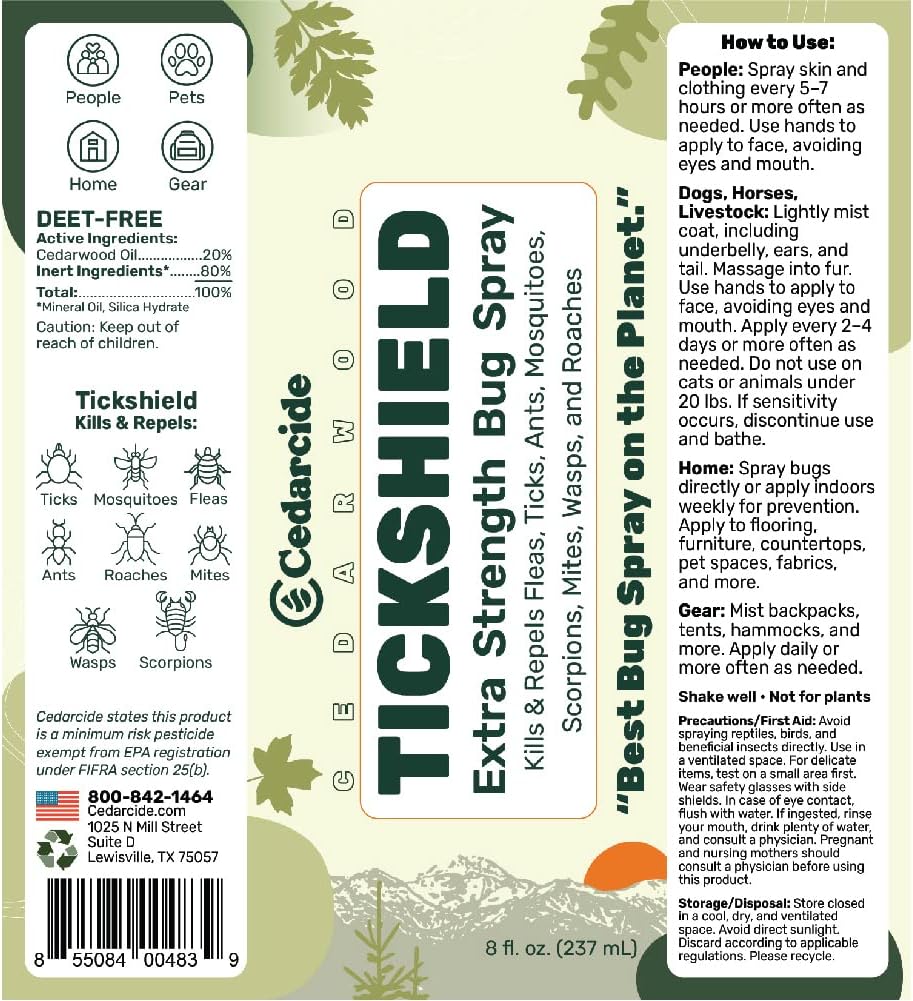 Cedarcide Extra-Strength Tickshield Kit | Deep Woods Cedar Oil Spray Kills & Repels Ticks, Fleas, Chiggers and Mosquitoes | Safe for People & Pets | Natural Essential Oils | Medium - Image 9