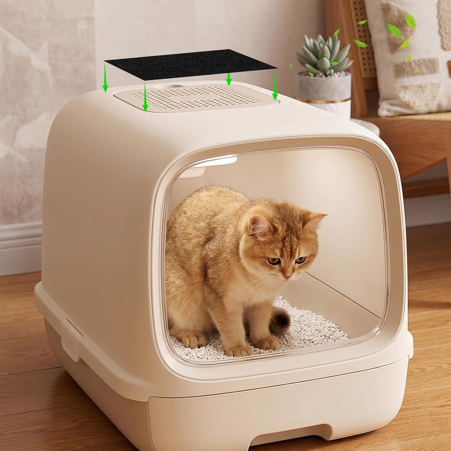 Activated charcoal replacement odor filters for hooded cat litter boxes