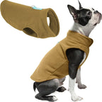 Gooby pullover dog sweater jacket clay color displayed on a flat surface