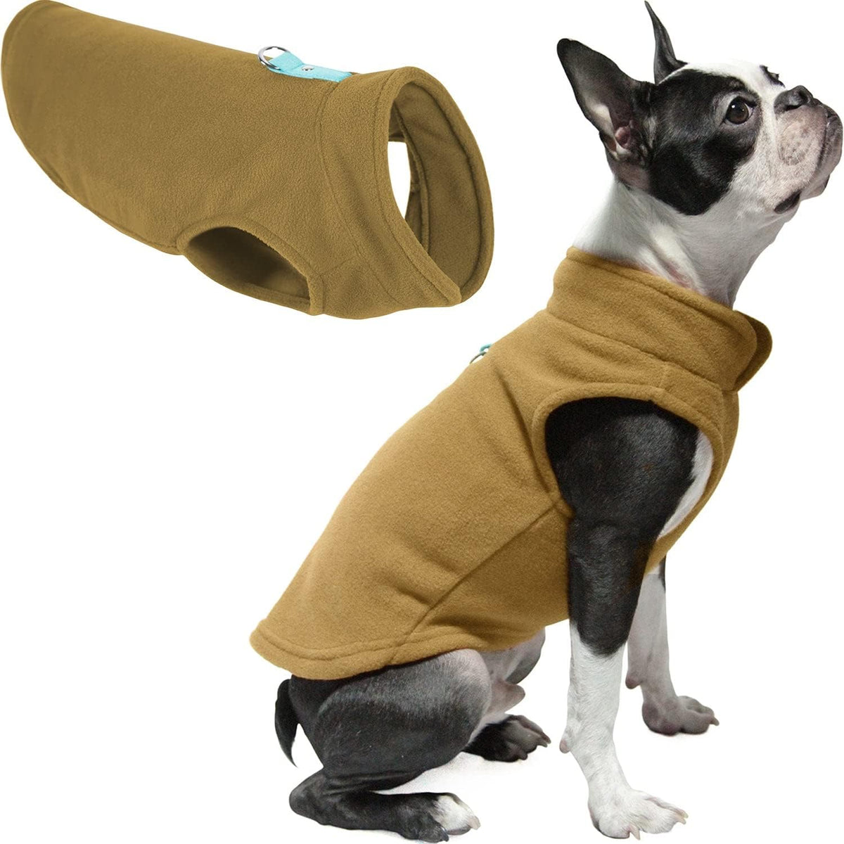 Gooby pullover dog sweater jacket clay color displayed on a flat surface