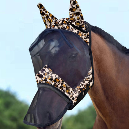 Harrison Howard LumiVista Horse Fly Mask Long Nose with Ears UV Protection for Horse Leopard Print M Cob - Image 2