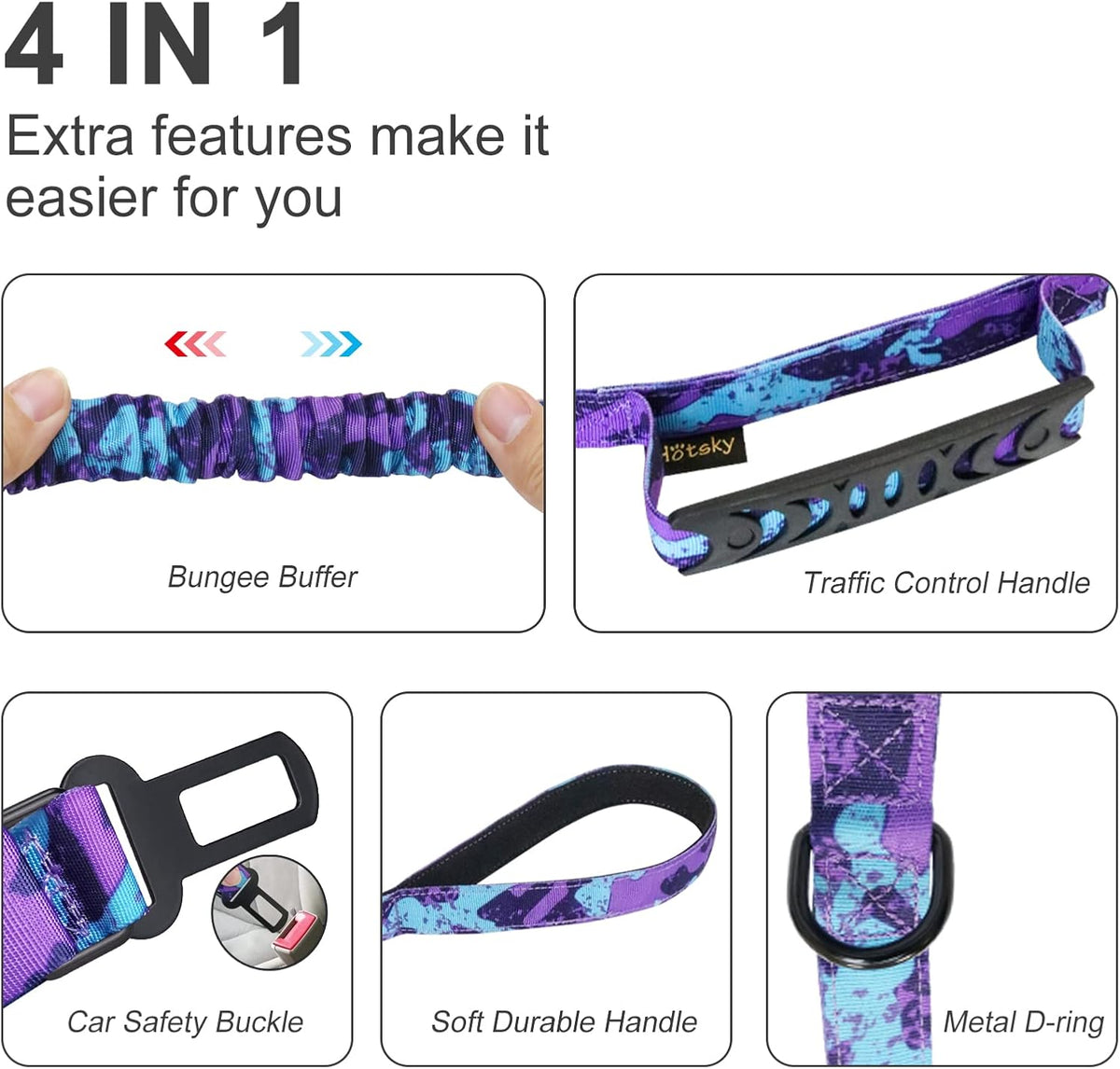 Hotsky tactical pet lead detailing the aviation grade aluminum locking carabiner