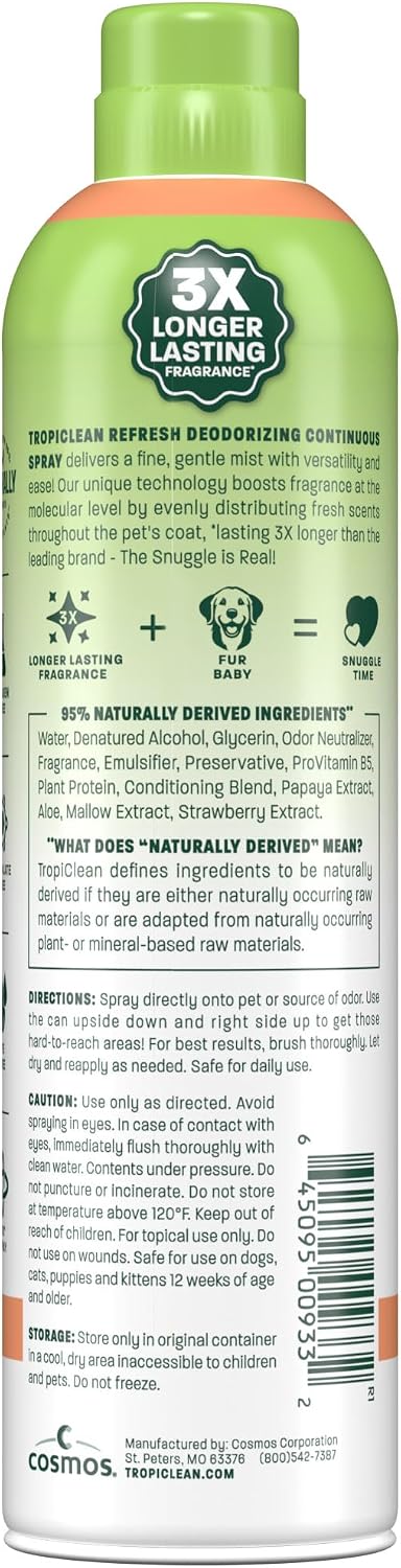 TropiClean Dog Perfume, Papaya Scented Dog Deodorizing Spray, 3X Long-Lasting Scent, After Bath Cologne & Detangling Spray with Vitamin E, 10oz. - Image 9
