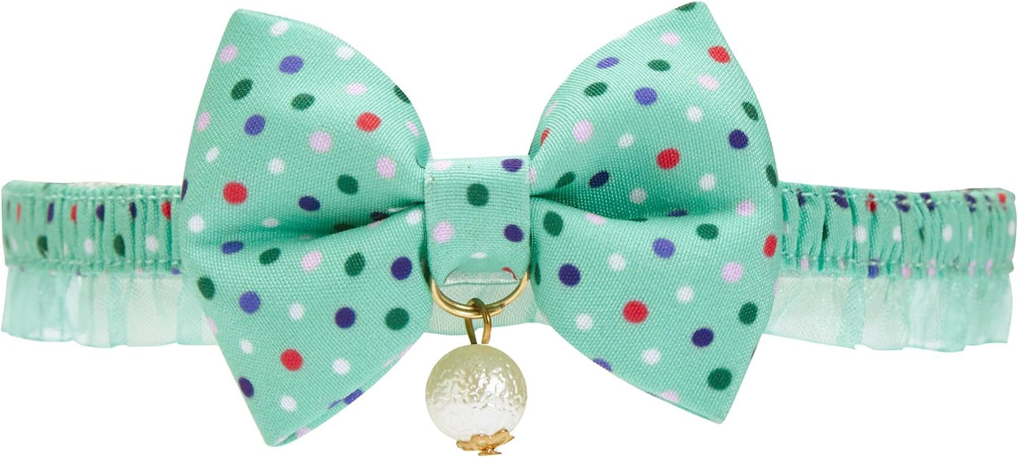 Blueberry Pet Pink Tulip Floral Breakaway Bowtie Cat Collar Choker Necklace with Handmade Bow Tie and Pearl Charm, Safety Elastic Stretch Collar for Cats, Neck 8.5"-12" - Image 9