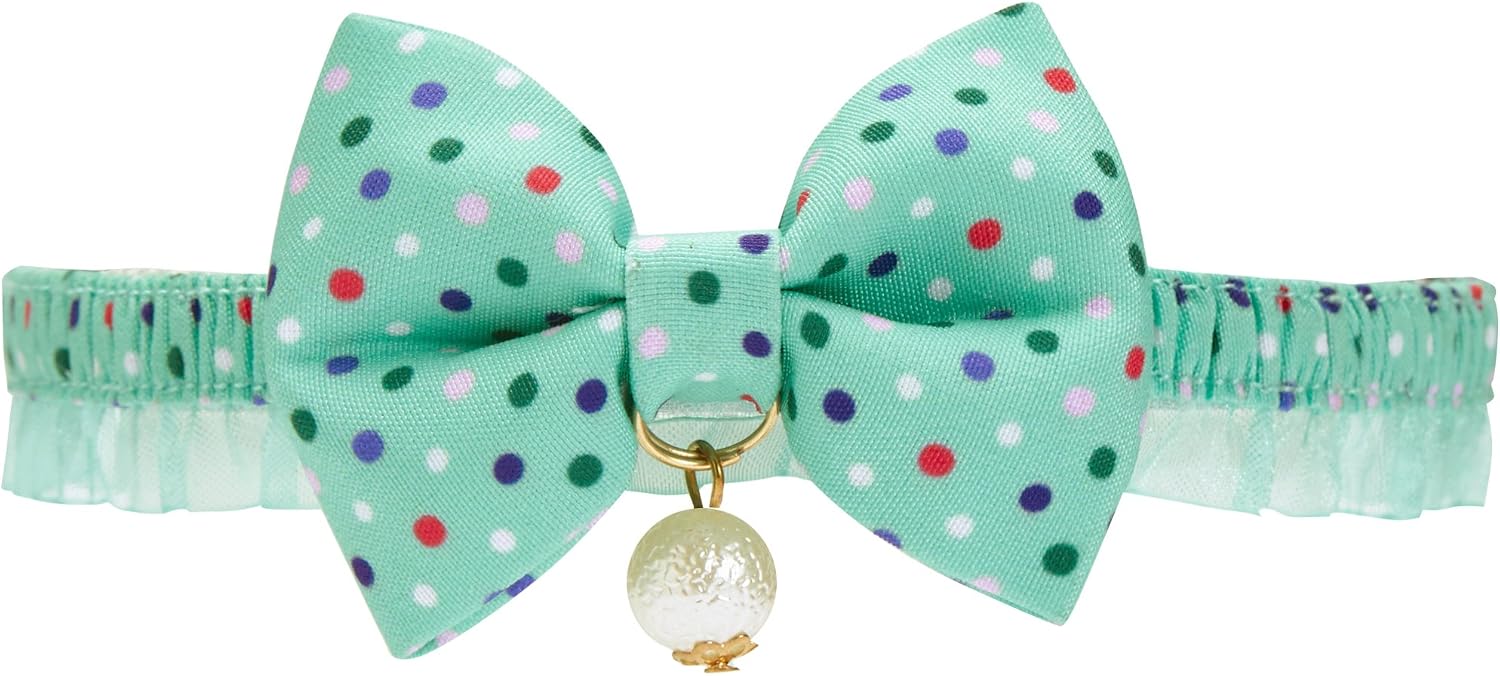 Blueberry Pet Pink Tulip Floral Breakaway Bowtie Cat Collar Choker Necklace with Handmade Bow Tie and Pearl Charm, Safety Elastic Stretch Collar for Cats, Neck 8.5"-12" - Image 9