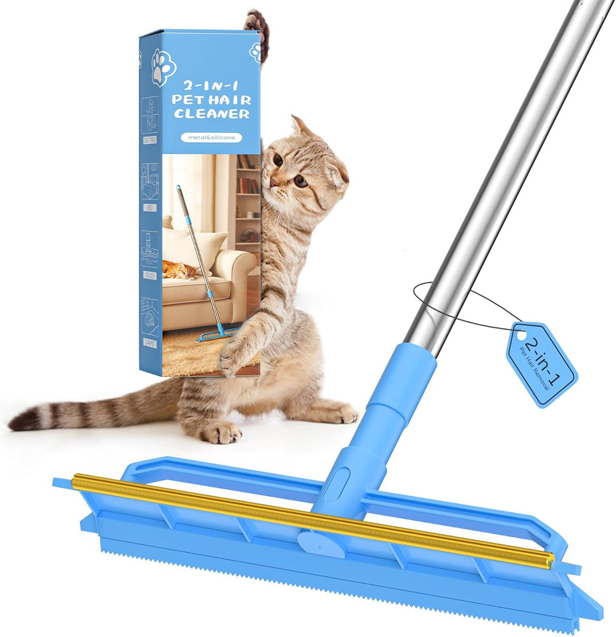 Addudu double-sided carpet rake with long handle front view