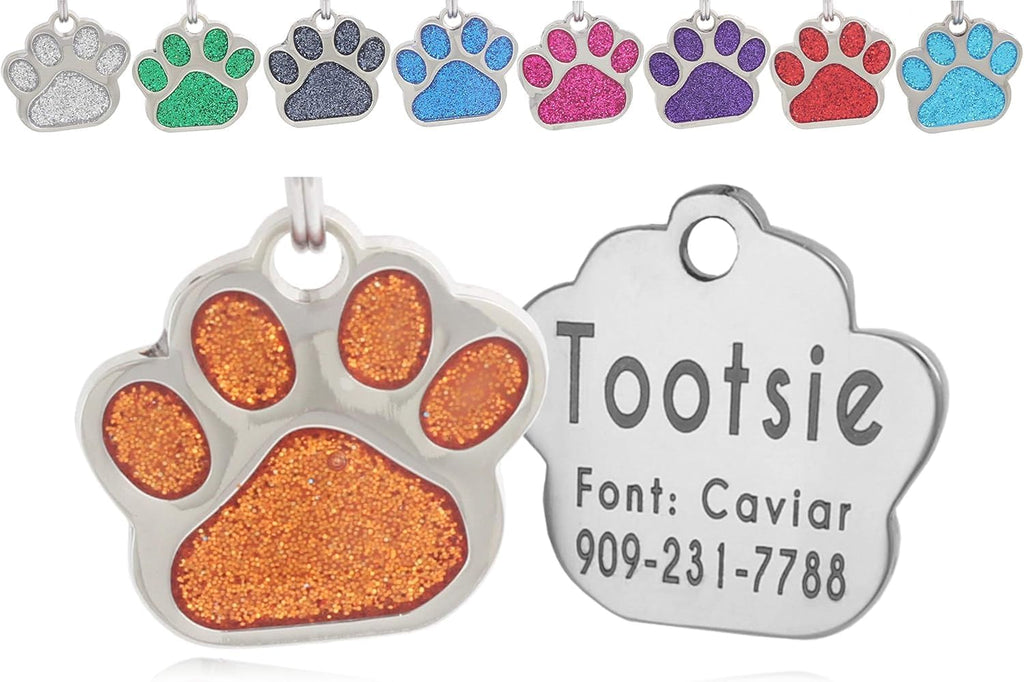 Laser Etched Stainless Steel Pet ID Tags Custom Personalized for Dog & Cat Paw Print Bone Round Tag (Glitter Pink) - Image 10