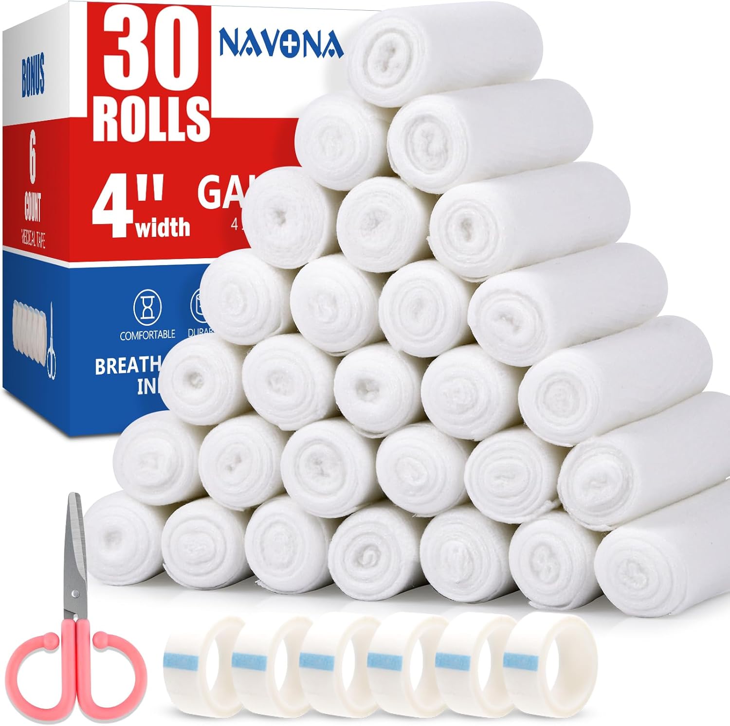 Navona gauze rolls 30 pack front view showcasing individual packaging