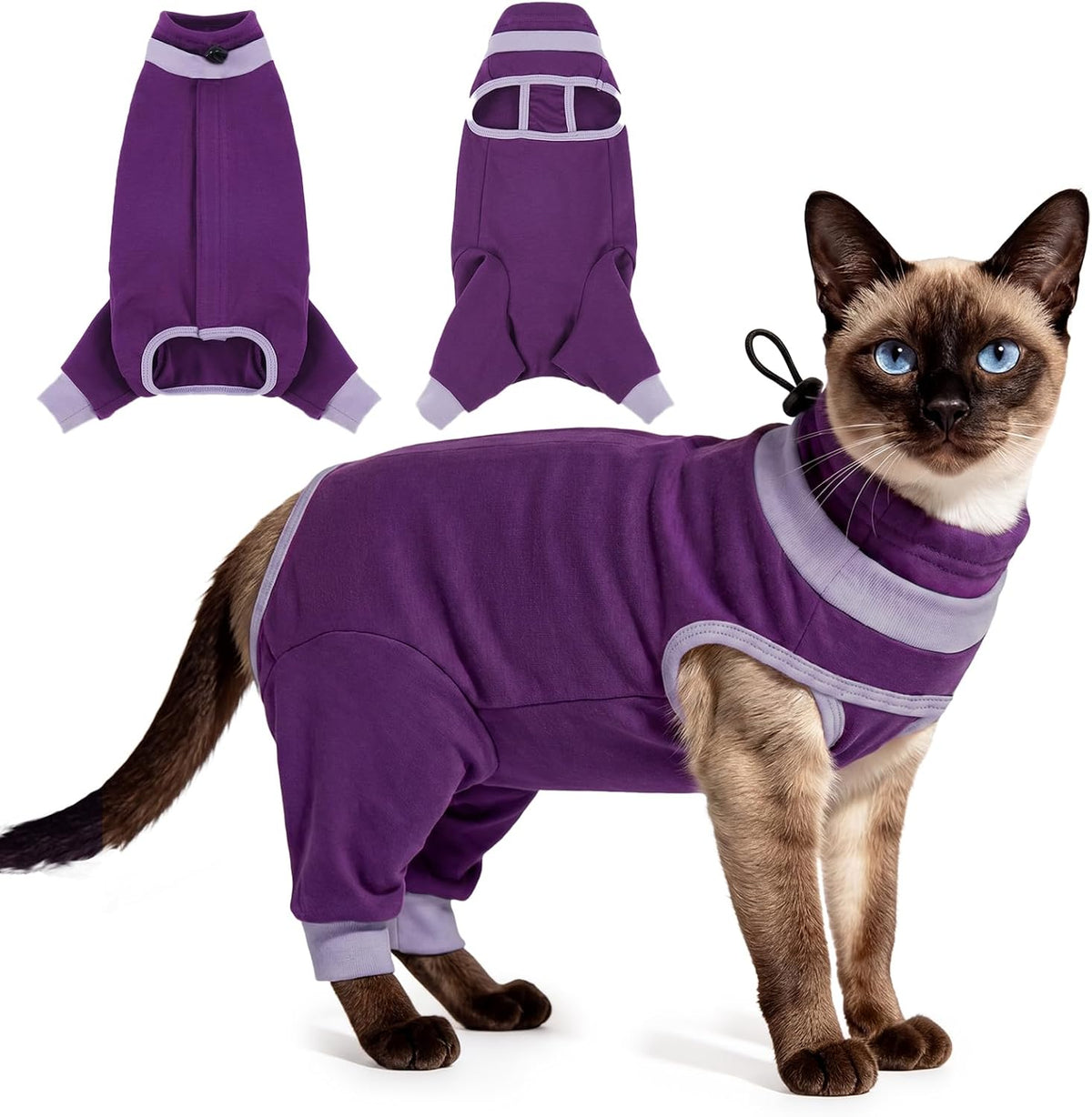 Cat Recovery Suit with Hind Legs, Soft Spay Recovery Suit for Female Cats, Kitten Onesie for Cats After Surgery, Anti-Licking Abdominal & Hind Leg Wound Protector, Cone Alternative - Purple S - Image 11
