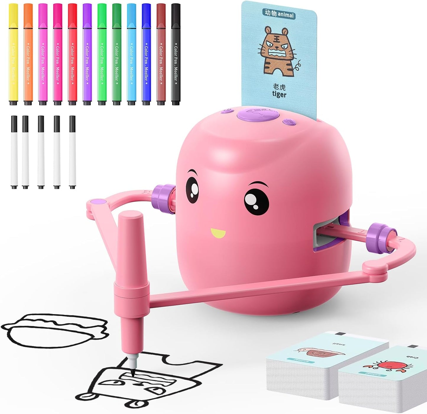 CYJBE interactive educational drawing robot pink front view showing smart toy interface