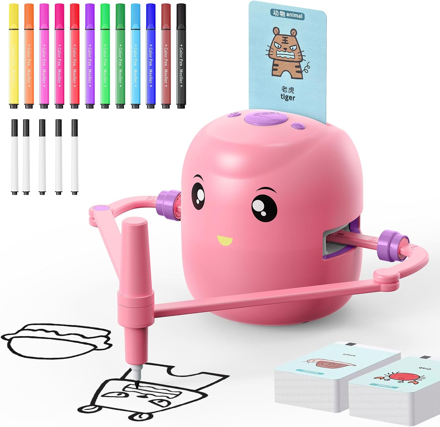 CYJBE interactive educational drawing robot pink front view showing smart toy interface