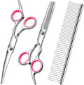 FAIGEO professional dog grooming scissors kit front view showing pink handles