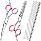 FAIGEO professional dog grooming scissors kit front view showing pink handles