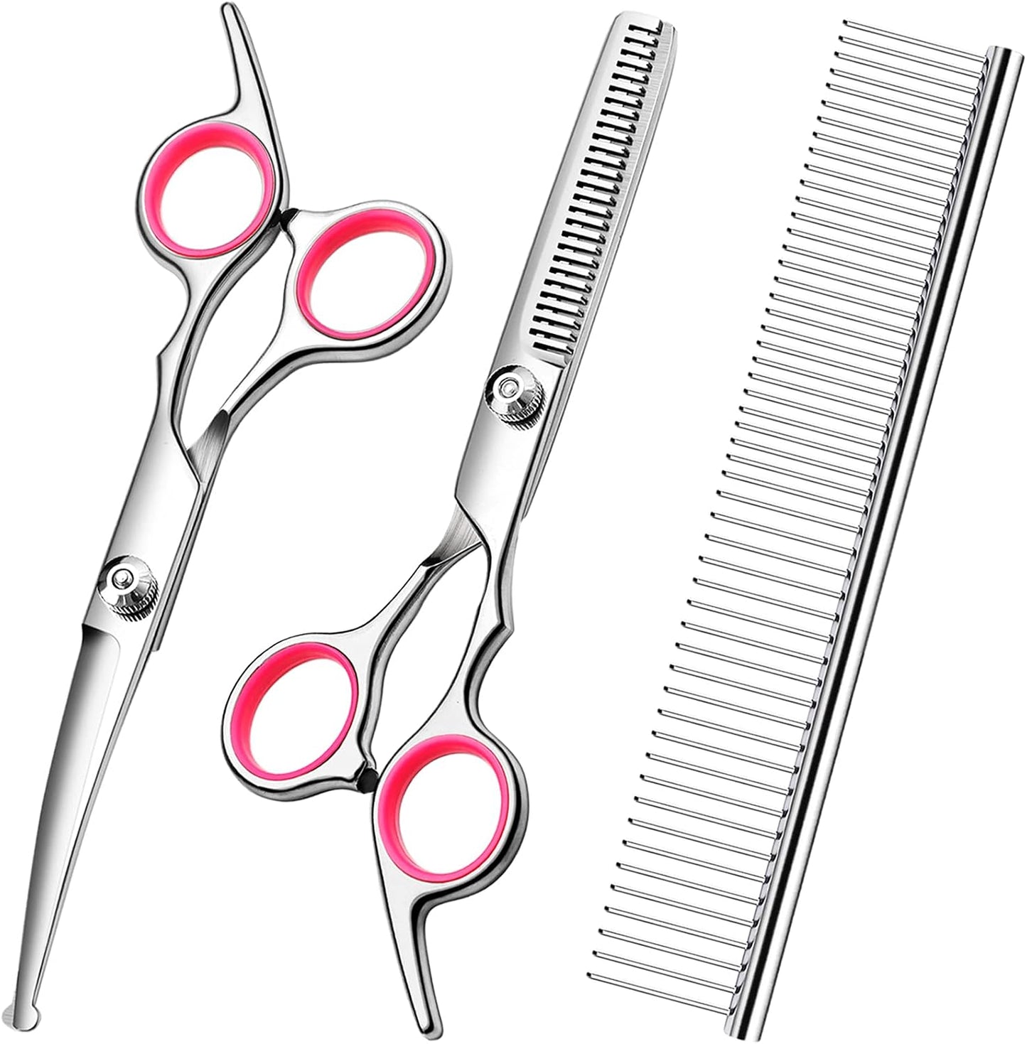 FAIGEO professional dog grooming scissors kit front view showing pink handles