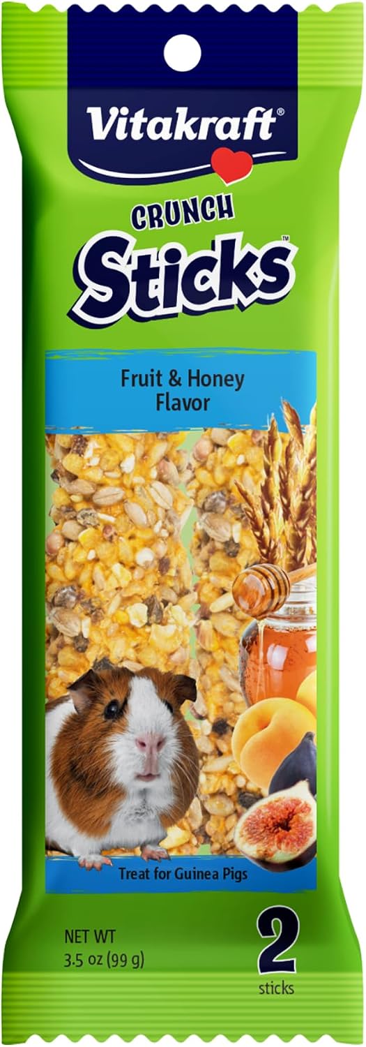 Vitakraft Guinea Pig Fruit and Honey Treat Sticks 2 Pack front view package showing the see-through window