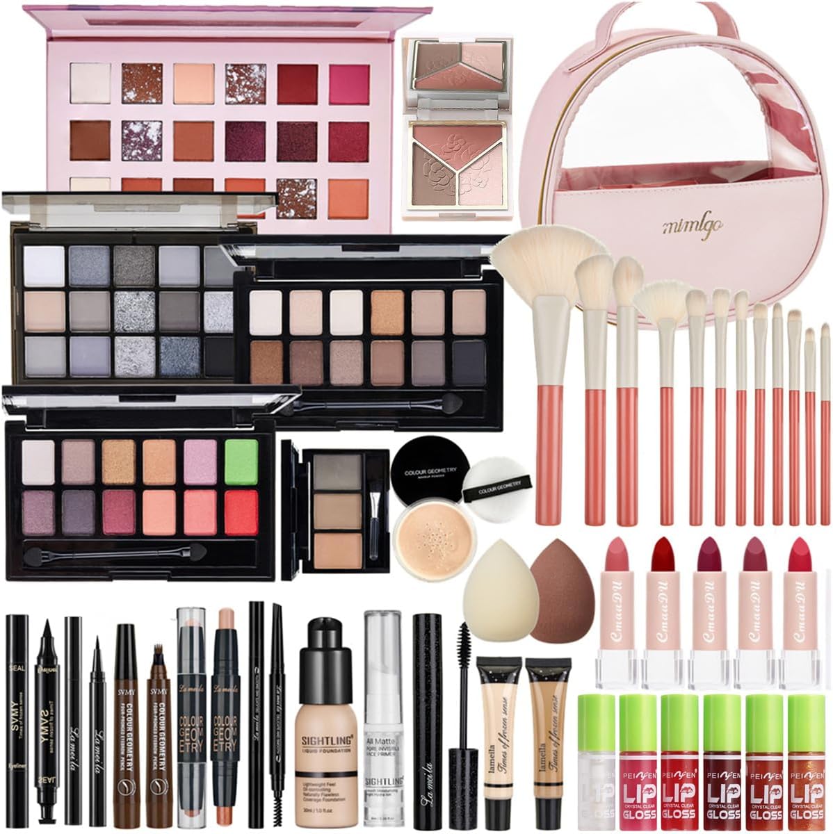 Sightling All In One Makeup Kit front view showing pink travel case and open cosmetics