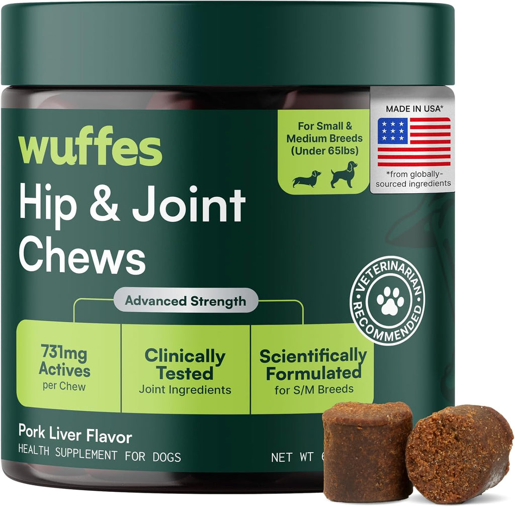 Wuffes Advanced Dog Hip and Joint Supplement front view packaging