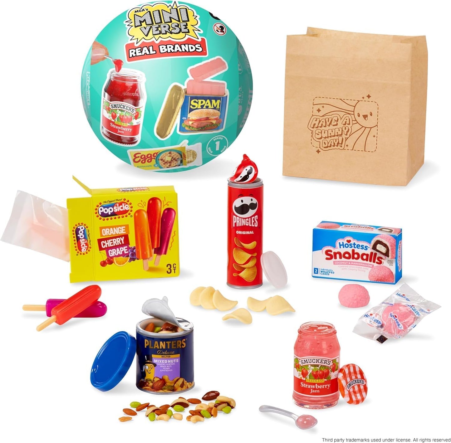 MGA's Miniverse Real Brands mystery blind capsule front packaging with iconic food logos.