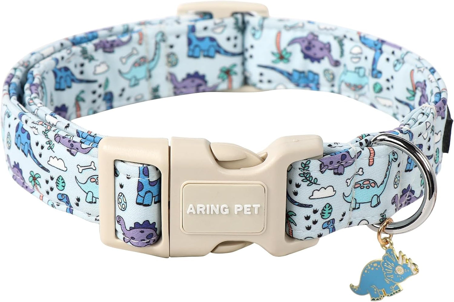 Aring Pet dinosaur print dog collar front view