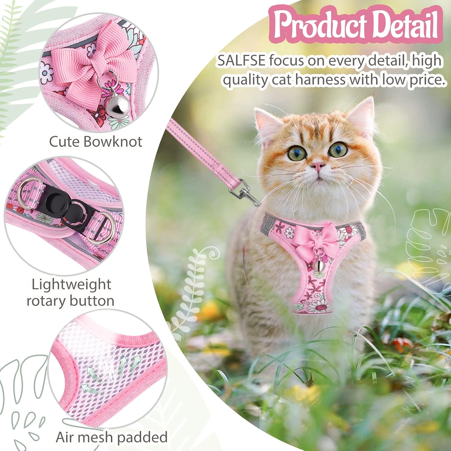 SALFSE soft breathable mesh pet harness back closure details