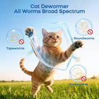 USA imported broad spectrum feline dewormer packaging showing active ingredients praziquantel and pyrantel pamoate