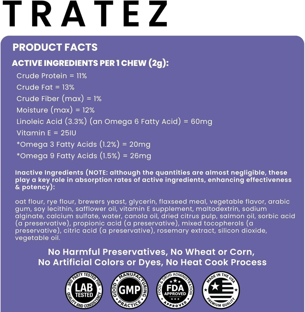 Tratez shiny coat support dog supplement packaging details