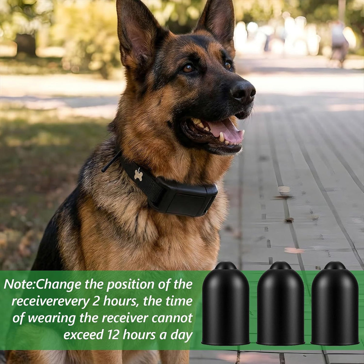 Protective silicone covers for electronic dog collar contact points showing flexibility.