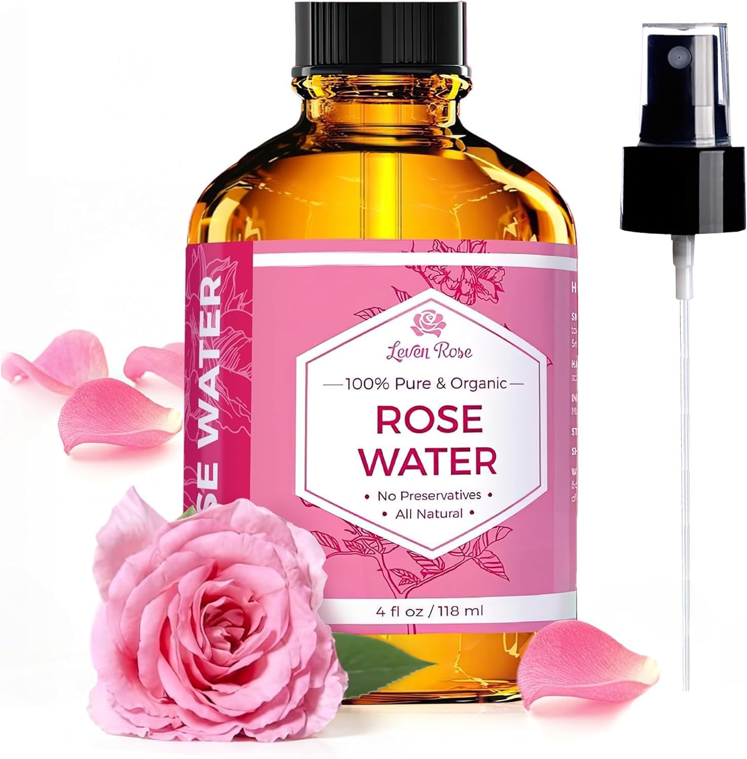 Leven Rose pure Moroccan rose water spray front view bottle