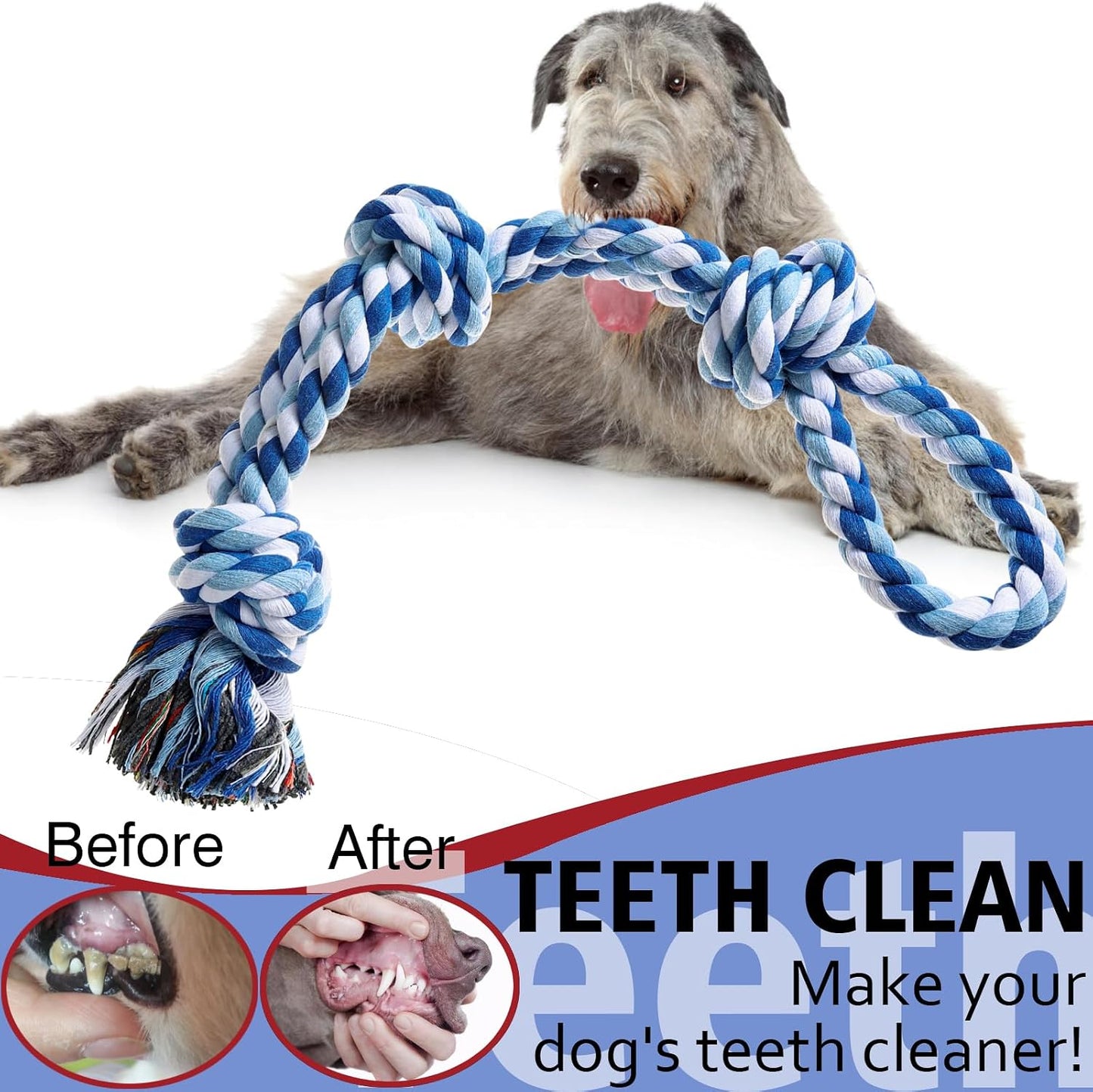 XIGOU durable dog rope toy interactive five knot design for large breeds