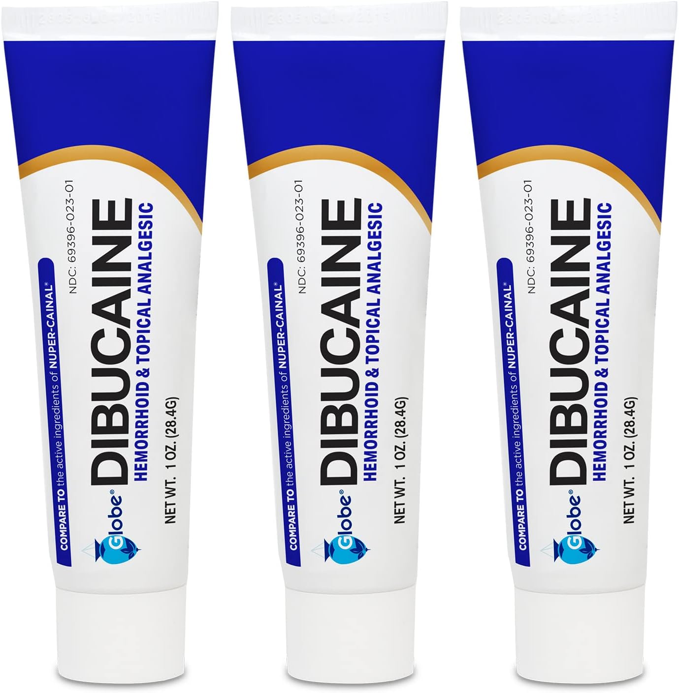 Globe Dibucaine 1 percent hemorrhoid treatment ointment three pack front view packaging