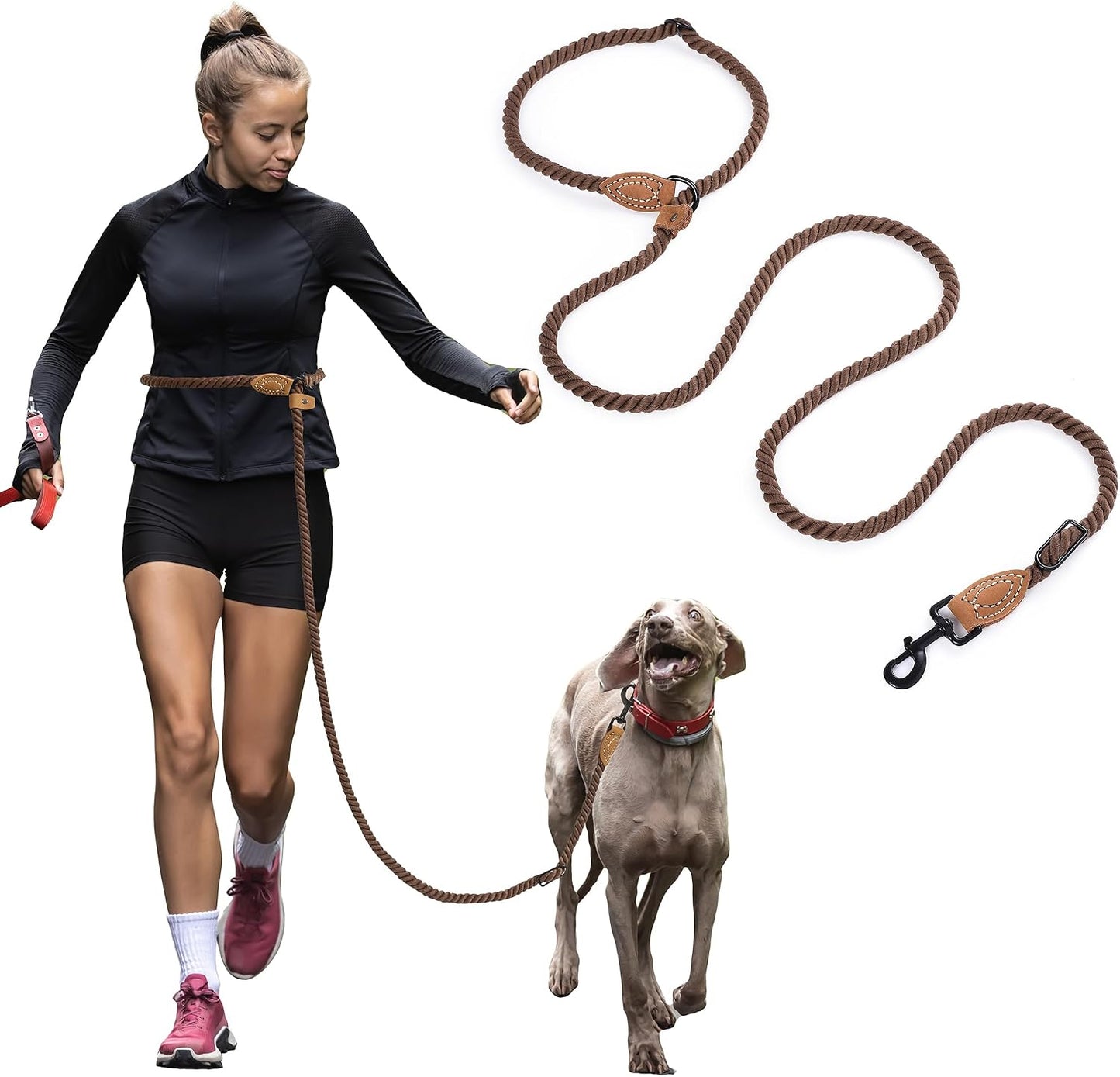 Mile High Life Hands Free Dog Leash front view in dark brown