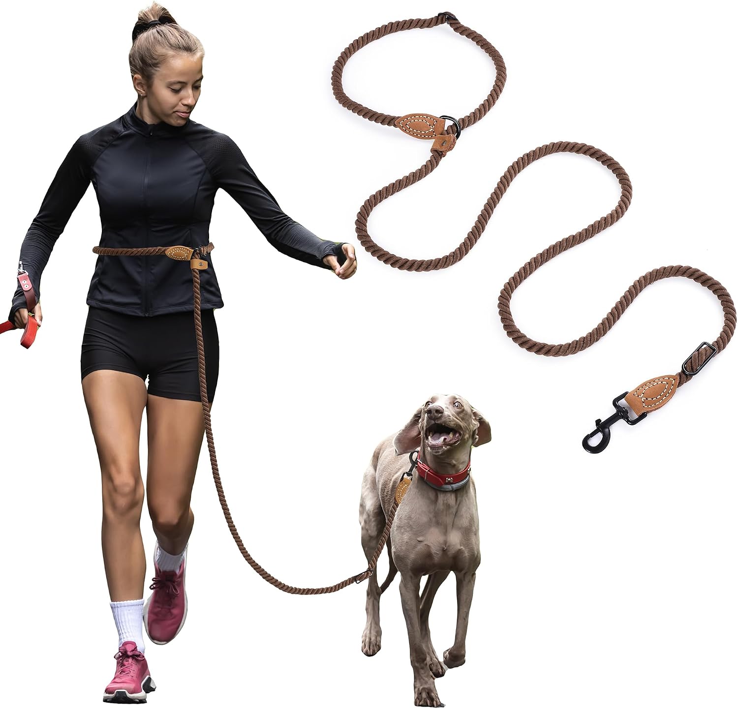 Mile High Life Hands Free Dog Leash front view in dark brown