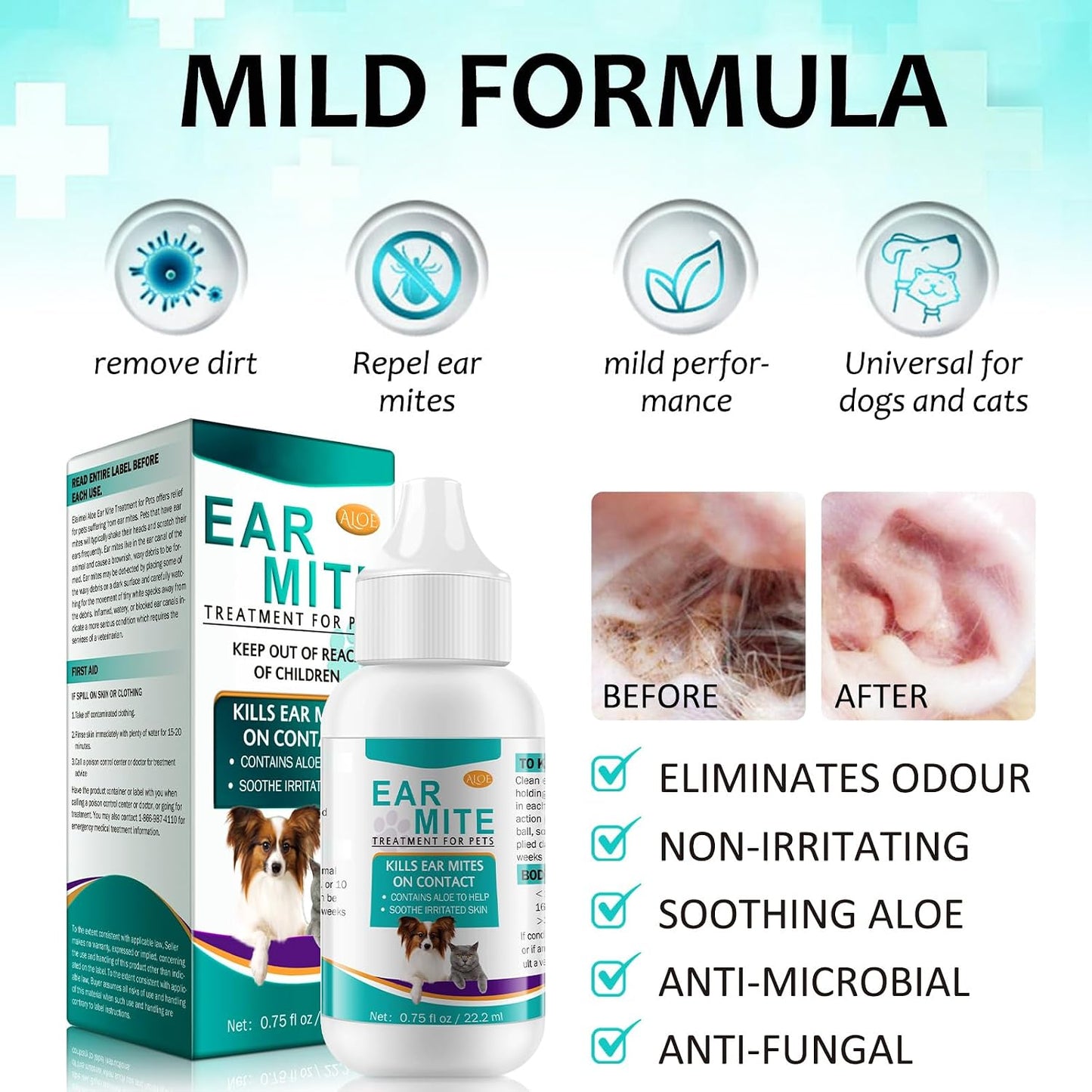 Navna Vosifsdiy ear drops for dogs and cats next to a cotton ball