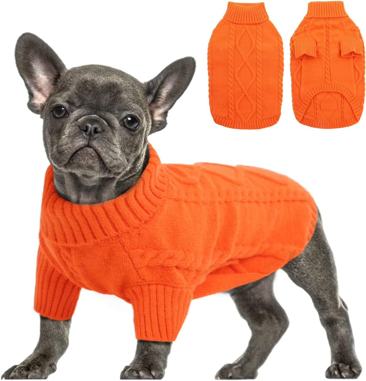 Queenmore Small Dog Pullover Sweater, Cold Weather Cable Knitwear, Classic Turtleneck Thick Warm Clothes for Chihuahua, Bulldog, Dachshund, Pug, Yorkie (Pink, Small) - Image 12