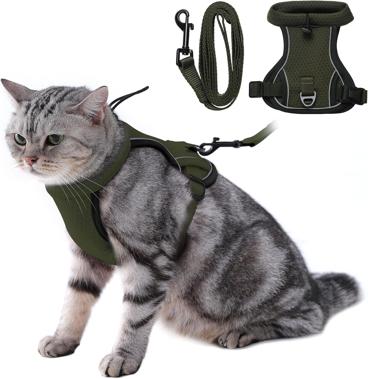 LIANZIMAU Escape Proof Cat Harness and Leash Set front view on an outdoor walk