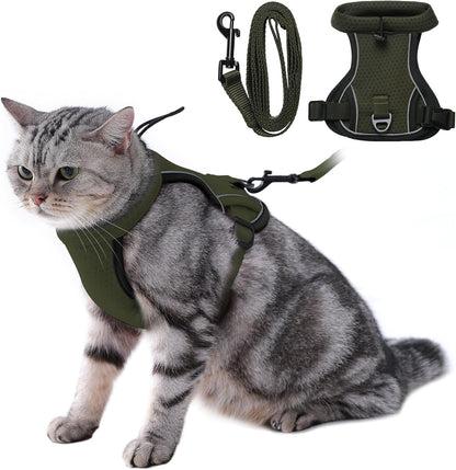 LIANZIMAU Escape Proof Cat Harness and Leash Set front view on an outdoor walk